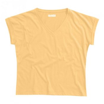 חולצת טריקו נשים עטלף -צווארון V צהוב בננה_95